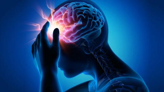 Illustration of head and brain to depict migraine pain