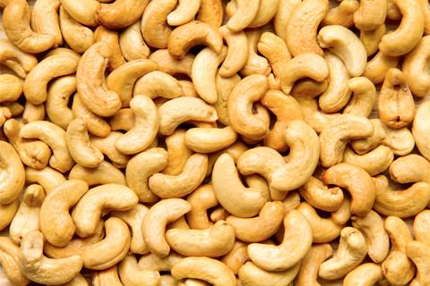 Close-up pile of cashews