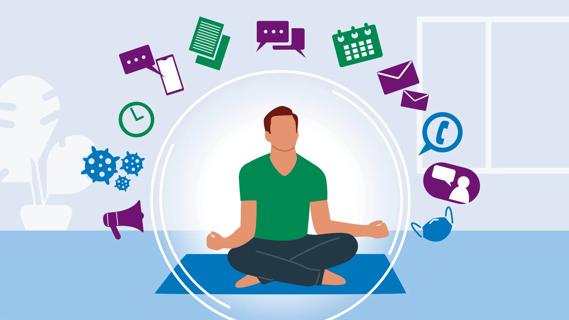 Person meditating, with bubble around them, blocking out intrusive thoughts